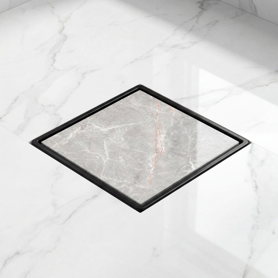 Novera Global Ceramic Square Tile Insert Floor | Invisible Bathroom Drain Jali | 10-Year Warranty | odor blocker drain | Rust & Fade Proof Floor Waste Drain for Shower, Kitchen & Balcony (Black)