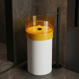 Novera Global Amber Freestanding Pedestal Wash Basin | 10-Years Warranty | Imported Resin & Solid Surface Floor Standing Designer Basin | Transparent Yellow Bawl | Drainer Included, 450 x 450 x 900 mm