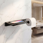 Bathroom tissue holder with smartphone on a marble wall