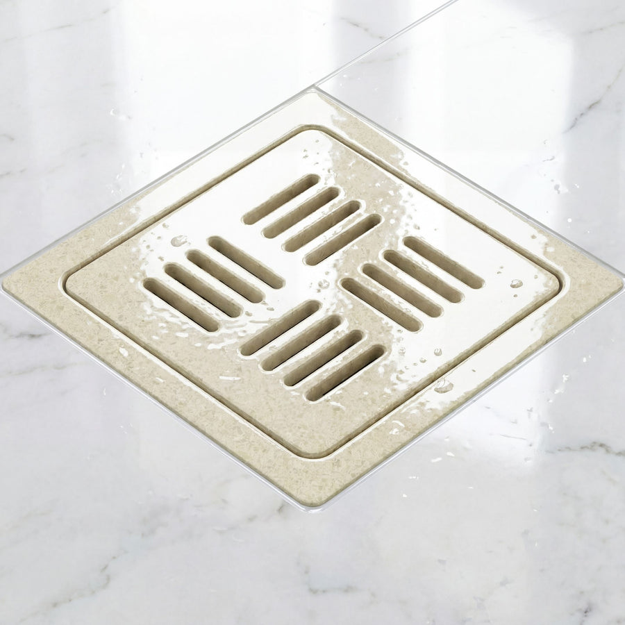 Novera Global Ceramic Square Slotted Floor Drain for Bathroom | Premium Drain Jali | 10-Year Warranty | Rust & Fade Proof Waste Water Drain Cover for Shower Area, Kitchen, Balcony & Wet Rooms (Marble)