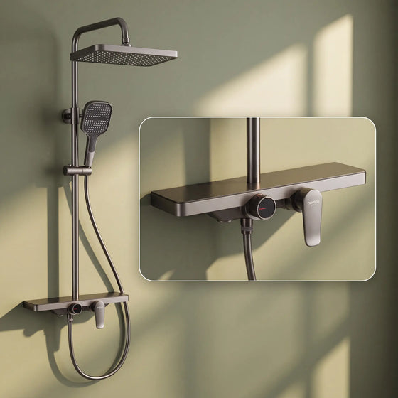 Smart Shower Panel Set, Triple Flow Functions, Wall-Mount Chrome Finish | 5-Year Warranty | Mixer with Hot & Cold Dual Knob, Adjustable Height Shower Panel (Brushed Gunmetal) Novera Global