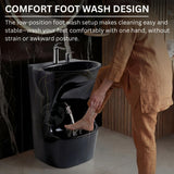 Person using a foot wash design in a bathroom setting