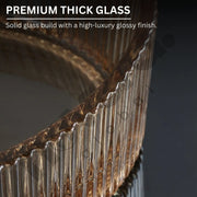 Close-up of a premium thick glass product with text on a dark background