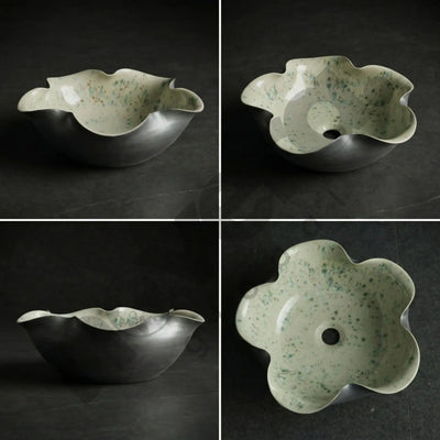 Floral-shaped ceramic bowl on a dark background