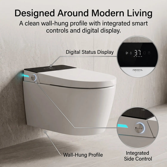 Novera Global Smart Wall Hung Toilet | 4-Way Smart Control Western Commode, Remote & Side Knob Control, Wireless Pad | 5 Year Warranty | Auto Lid, Foot Sensor, Heated Seat, Bidet Wash, Digital Display Novera Global
