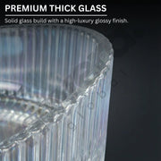 Clear glass object with text highlighting premium thick glass quality