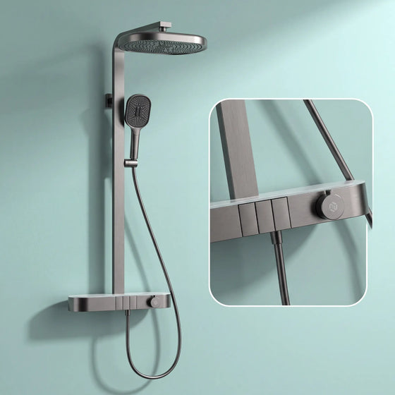 Rain Shower Set for Bathroom –3-in-1 Function Panel Overhead Rain & Hand Shower, Waterfall Spout | Mixer with Hot & Cold Dual Knob, Adjustable Height Shower, Wall-Mounted (Gunmetal Grey) Novera Global