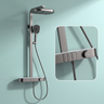 Novera Global Arch Rain Shower Set for Bathroom – 3-in-1 Brass Shower System with Large Oval Overhead Rain Shower, Multi-Mode Hand Shower, Waterfall Spout & Storage Shelf | Push-Button, Wall-Mounted (Gunmetal Grey)