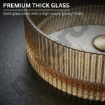 Glass surface with textured edge and text highlighting premium thick glass quality.
