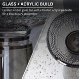 Glass and acrylic product with text describing its design.