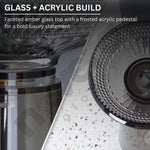 Glass and acrylic product with text describing its design.