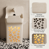 Novera Global Blossom Freestanding Pedestal Wash Basin | 10-Year Warranty | Luxury Artificial Stone Floor Standing Designer Basin with Warm LED Floral Design Bathroom Sink | Matching Faucet & Drain Included