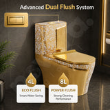 Novera Global Ivory Flora Gold One Piece Western Toilet | 300mm S-Trap | Soft-Close Gold Seat Cover | 5-Year Warranty | Floor Mounted Ceramic Commode with Dual Flush 3/6L | Wash Down Flushing | Water Saving