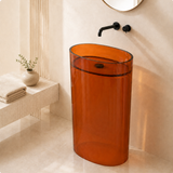 Novera Global Lucent Pedestal Wash Basin | 10-Years Warranty | Premium Imported Translucent Amber Resin Freestanding Bathroom Basin | High Gloss Finish | Included Accessor Drainer, 500 x 320 x 850 mm