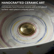 Handcrafted ceramic art piece with a rich glazed surface and gold center.