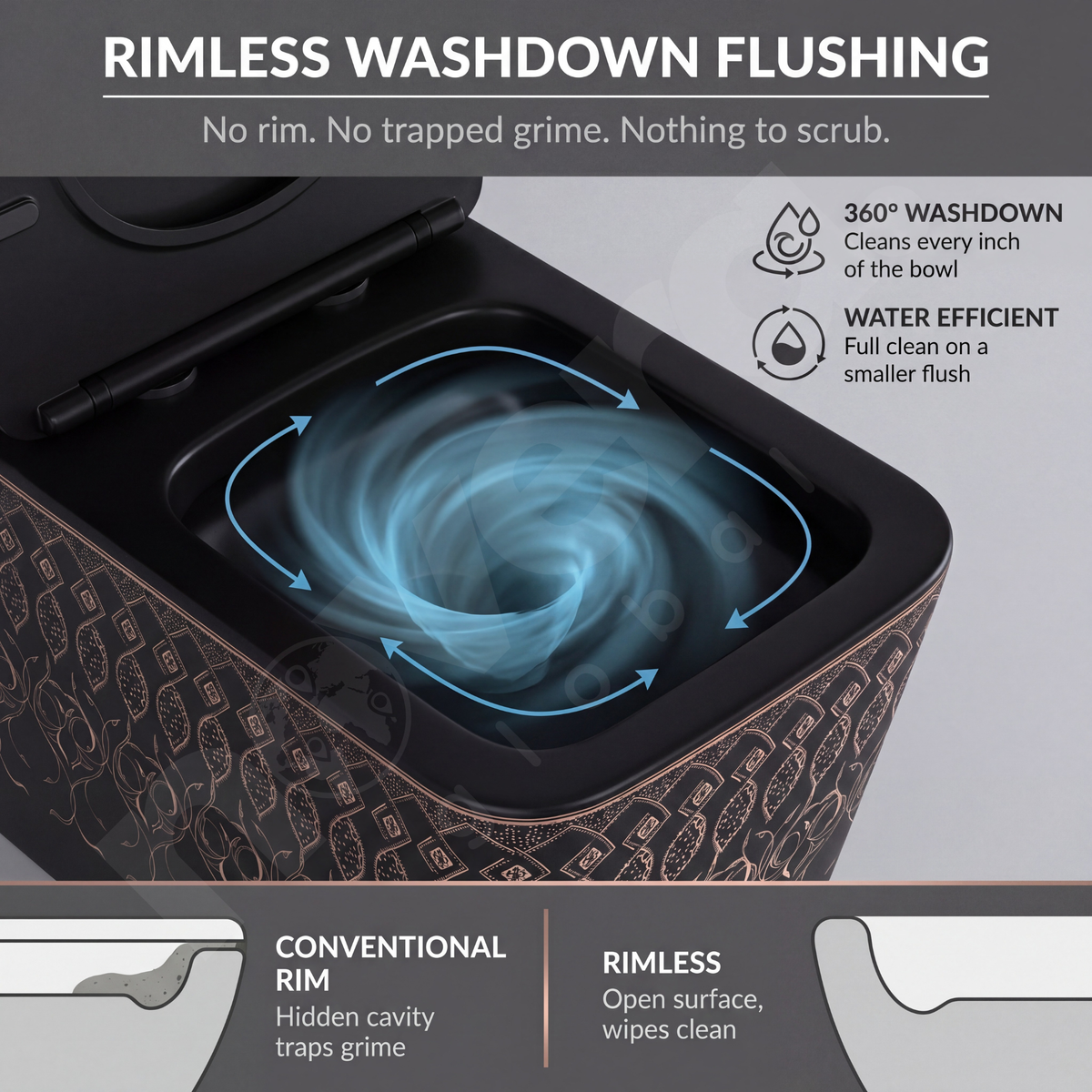 Novera Global Rimless Wall-Hung Commode | Ceramic Western Toilet with Soft-Close Seat Cover | 5-Year Warranty | P-Trap Wall-Mounted Bathroom WC | Antibacterial Washdown Flush | Satin Finish