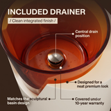 Novera Global Crest Luxury Freestanding Pedestal Wash Basin | 10-Years Warranty | Resin & Solid Surface Floor Standing Designer Bathroom Sink with Translucent Red Bowl | Drainer Included, 400 × 467 × 900 mm