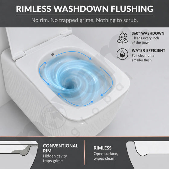Novera Global Rimless Wall-Hung Commode | Ceramic Western Toilet with Soft-Close Seat Cover | 5-Year Warranty | P-Trap Wall-Mounted Bathroom WC | Antibacterial Washdown Flush (White Textured) Novera Global