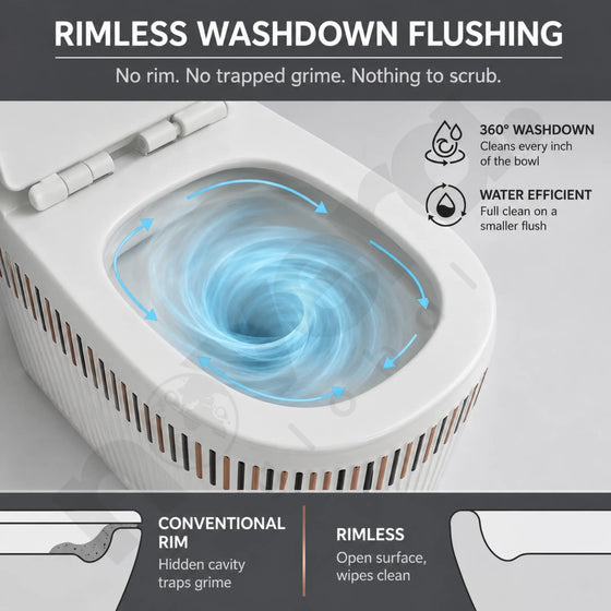Rimless Washdown Flushing System for Efficient Full Bowl Cleaning