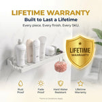 Product display with lifetime warranty badge and features listed on a white background
