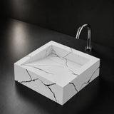 Glossy White Marble Countertop Wash Basin with Architectural Square Design