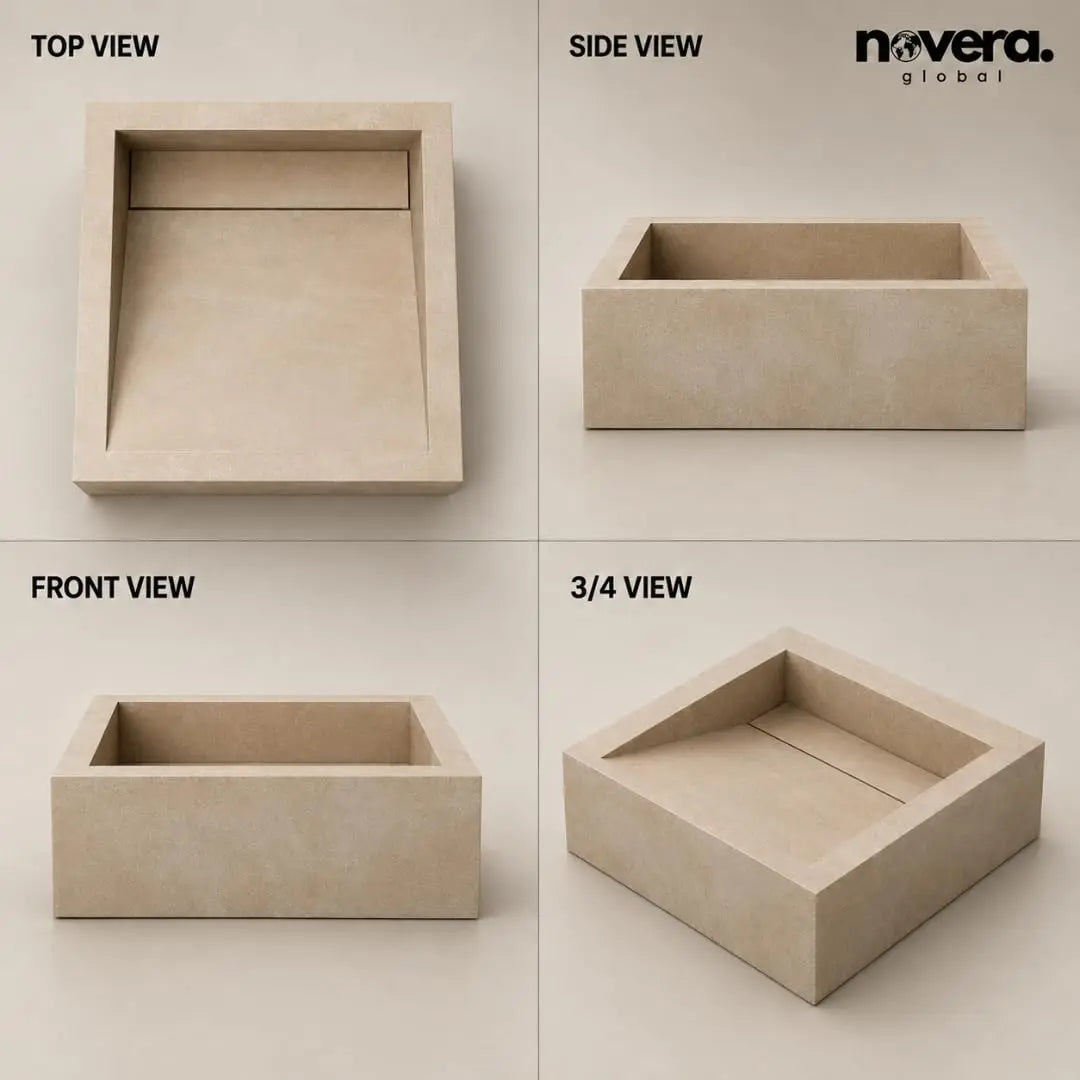 Square Handmade Ceramic Wash Basin Multi-Angle Product Display