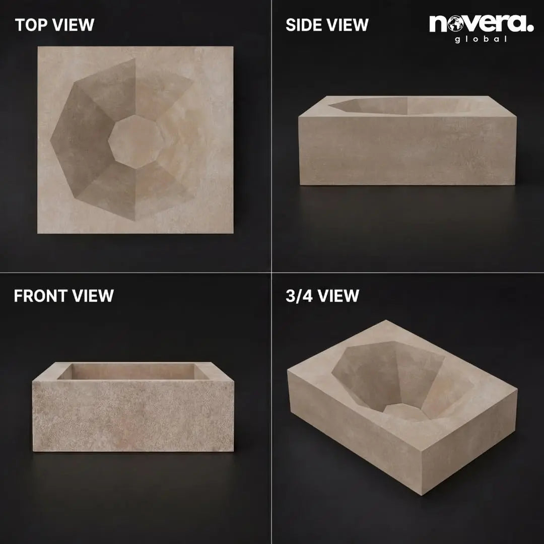 Designer Square Table Top Wash Basin in Natural Sand Beige Stone Look Finish