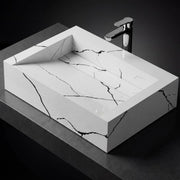 Novera Global Rectangular Ceramic Tile Wash Basin – Glossy White Black Marble