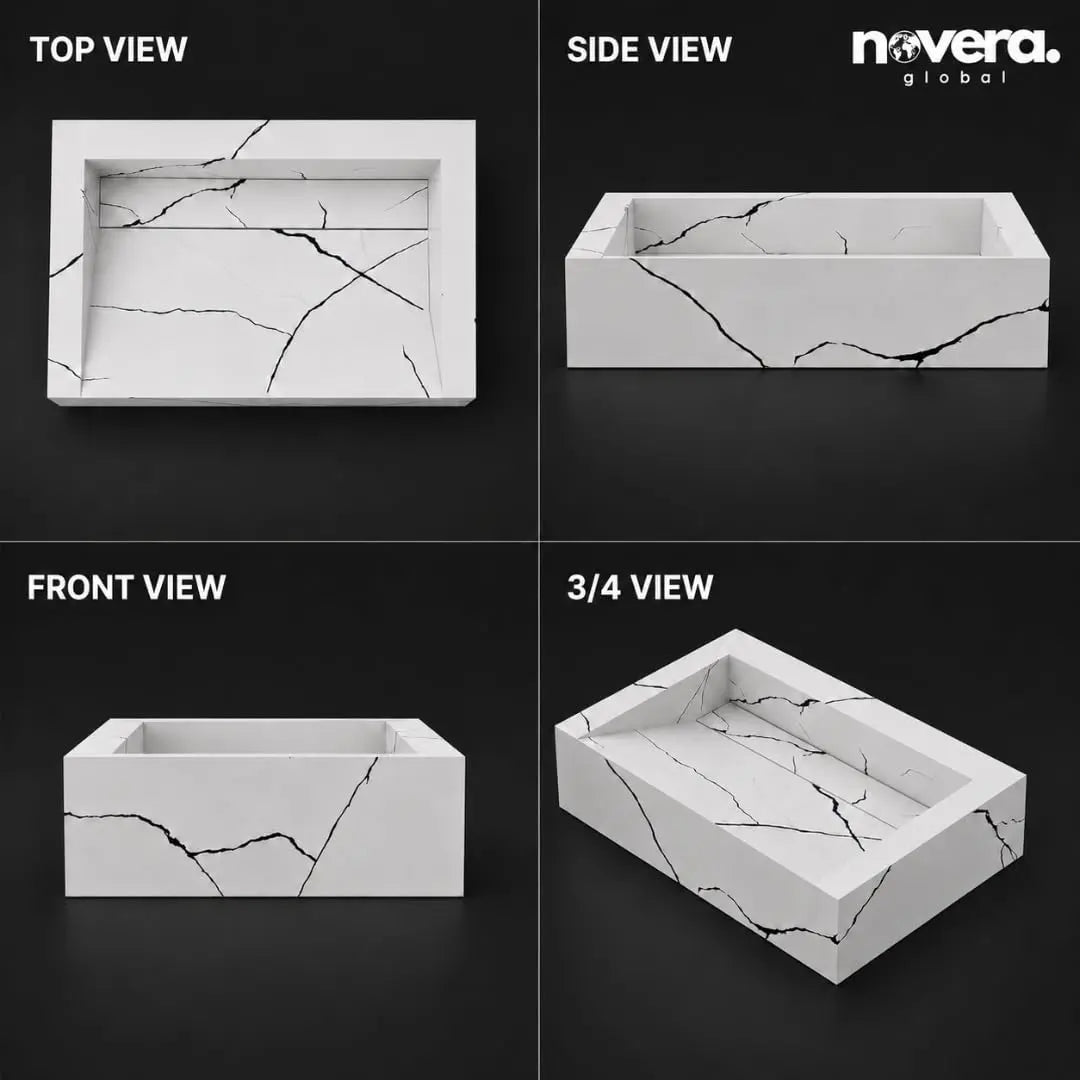 Designer White Black Marble Table Top Basin for Luxury Bathroom Countertops