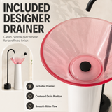 Novera Global Bloom Freestanding Pedestal Wash Basin | 10-Years Warranty | Premium Resin & Solid Surface Floor Standing Designer Basin | Translucent Pink Bowl | Drainer Included, 450 × 450 × 900 mm