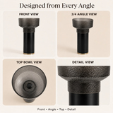 Novera Global Hammer Freestanding Pedestal Wash Basin | Round Smoked Glass Bowl with Matte Black Solid Surface Pedestal & Gold Accent | 10-Years Warranty | Floor Standing Wash Basin | 450 × 450 × 900 mm