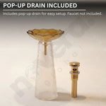 Glass sink with pop-up drain on a neutral background