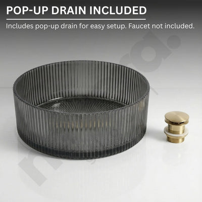 Bathroom sink basin with pop-up drain on a gray background