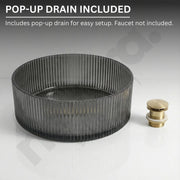 Bathroom sink basin with pop-up drain on a gray background