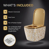 Tokyo Wall Hung Western Toilet | Ceramic Wall Mounted Commode with UF Soft Close Seat (Gold & White) – Novera Global Novera Global