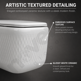 Novera Global Rimless Wall-Hung Commode | Ceramic Western Toilet with Soft-Close Seat Cover | 5-Year Warranty | P-Trap Wall-Mounted Bathroom WC | Antibacterial Washdown Flush (White Textured)