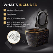 Western commode with seat cover and hardware on a dark background