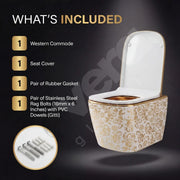 Western commode with seat cover and accessories on a dark background
