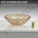 Glass basin with pop-up drain on a gray background