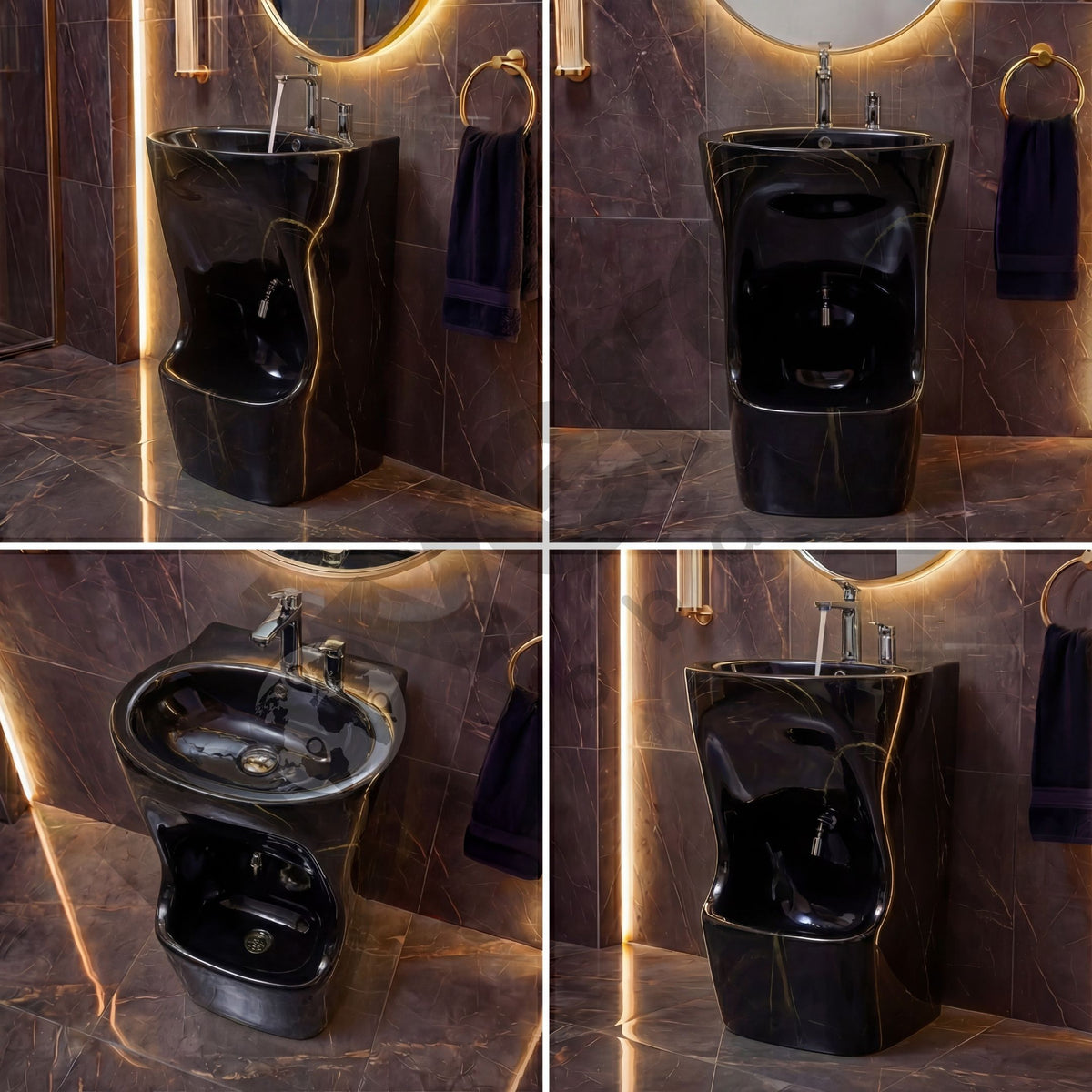 Wudu Basin Imperial Black (Ceramic) | One-Piece Pedestal Ablution Basin with Leg Wash – Novera Global
