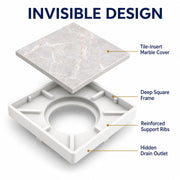 Novera Global Ceramic Square Tile Insert Floor | Invisible Bathroom Drain Jali | 10-Year Warranty | odor blocker drain | Rust & Fade Proof Floor Waste Drain for Shower, Kitchen & Balcony (White)