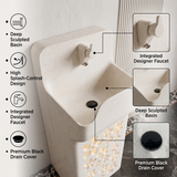 Novera Global Blossom Freestanding Pedestal Wash Basin | 10-Year Warranty | Luxury Artificial Stone Floor Standing Designer Basin with Warm LED Floral Design Bathroom Sink | Matching Faucet & Drain Included