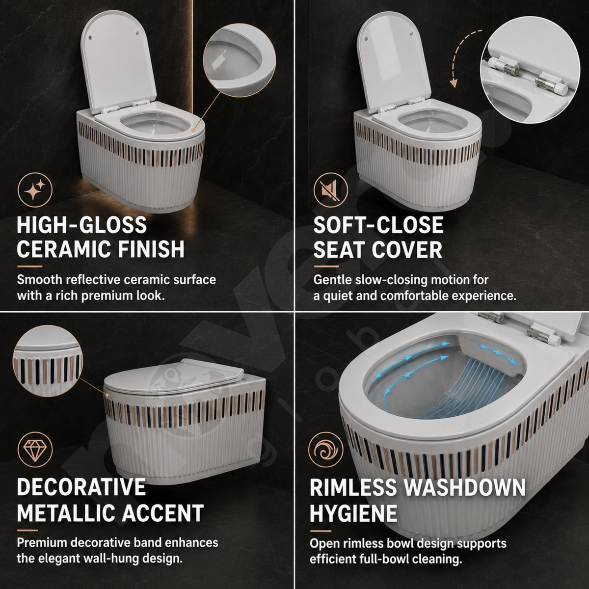 Soft Close Toilet Seat with Quiet Closing and Rubber Seat Bumpers