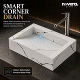 Modern Handmade Ceramic Vanity Basin with Seamless Covered Drain and Marble Finish