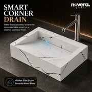 Novera Global Rectangular Ceramic Tile Wash Basin – Glossy White Black Marble
