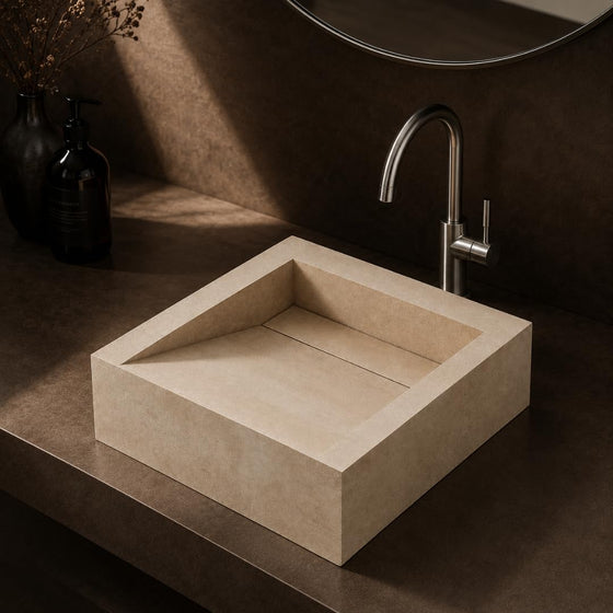 Novera Global Square Ceramic Tile Wash Basin – Matt Sand Beige