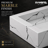 Luxury Countertop Ceramic Wash Basin in White Marble Finish with Hidden Corner Outlet