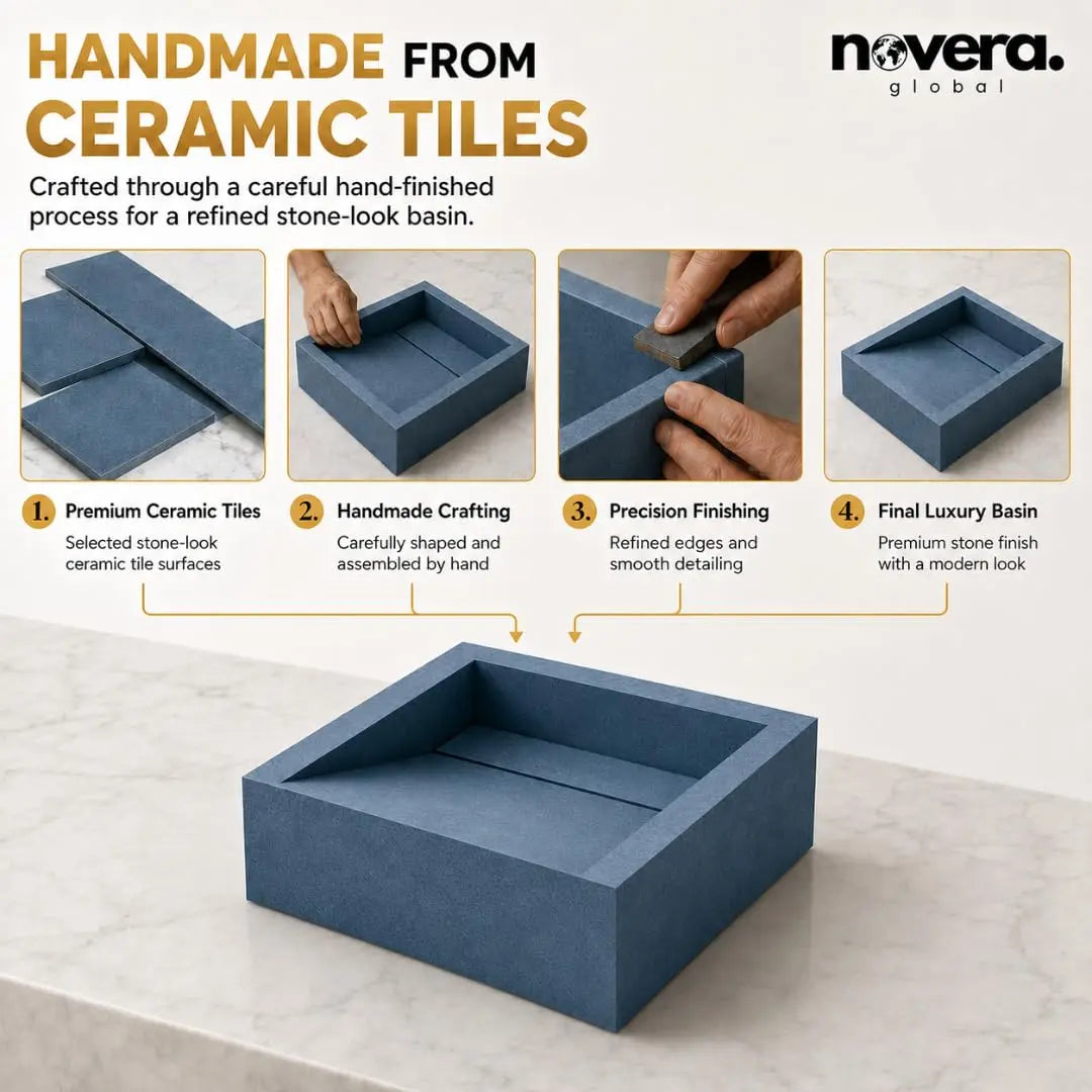 Premium Handcrafted Square Ceramic Basin with Stone-Look Finish
