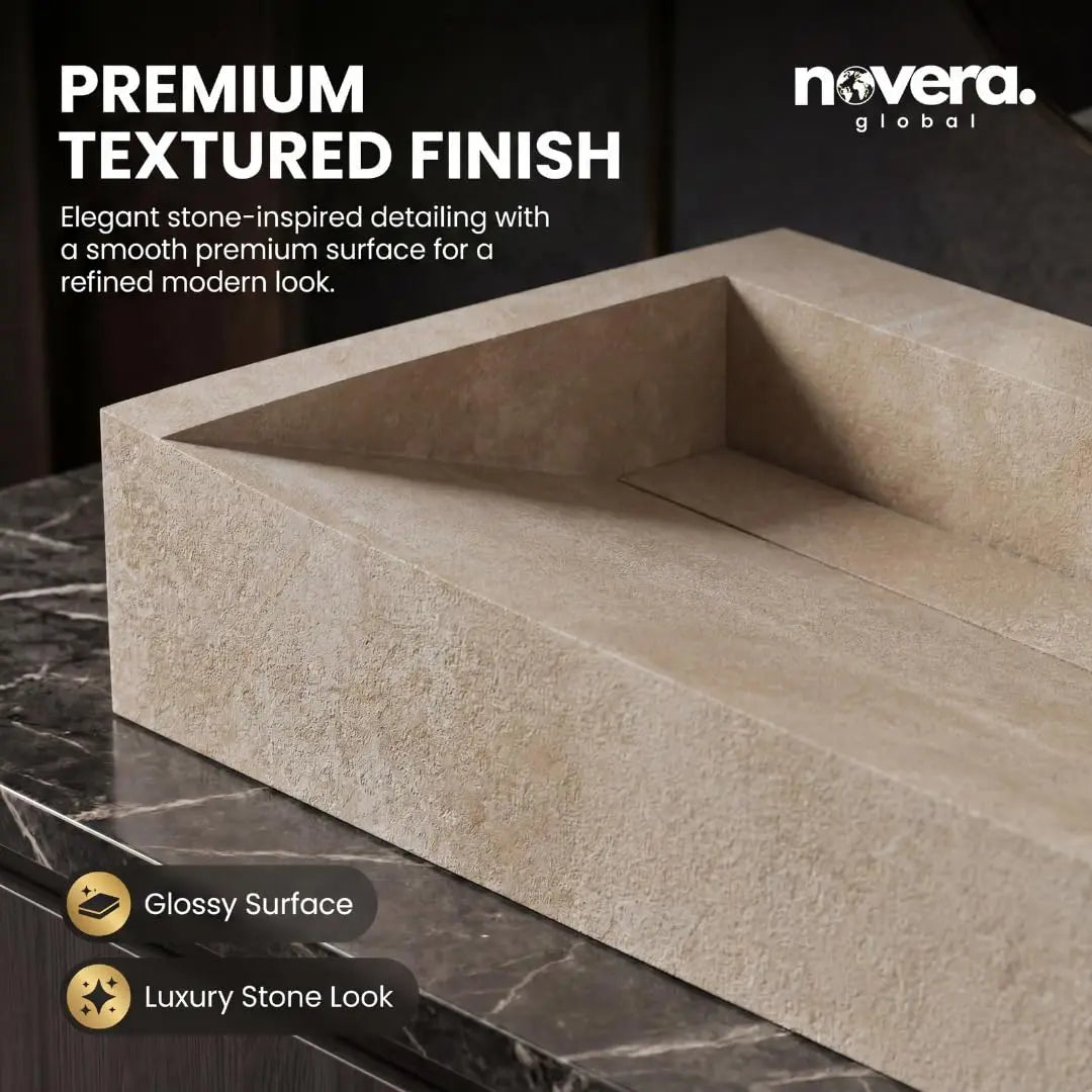 NOVERA Fossil Sand Beige Ceramic Basin with Premium Textured Matt Finish