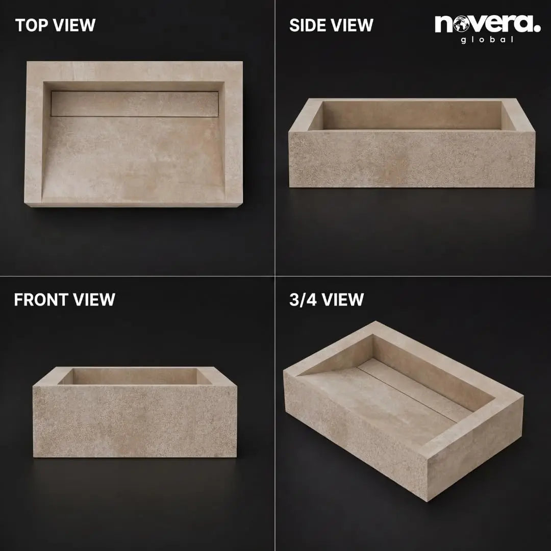 Rectangular Handmade Ceramic Tile Basin Multi-Angle Product View
